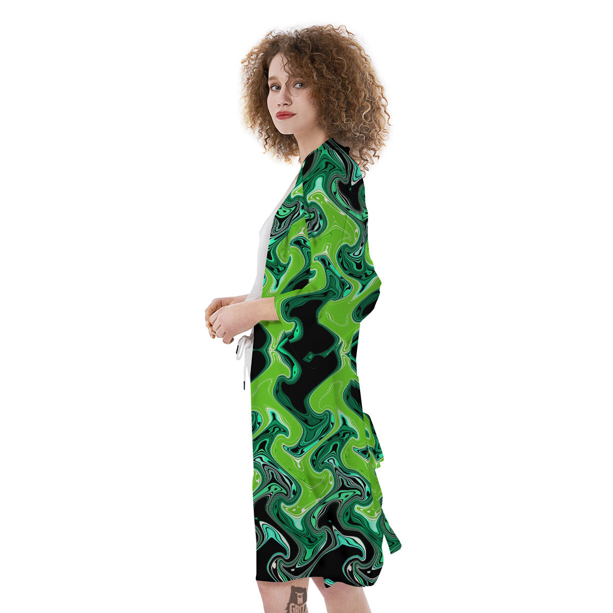 Psychedelic Wave Liquid Green Print Kimono-grizzshop