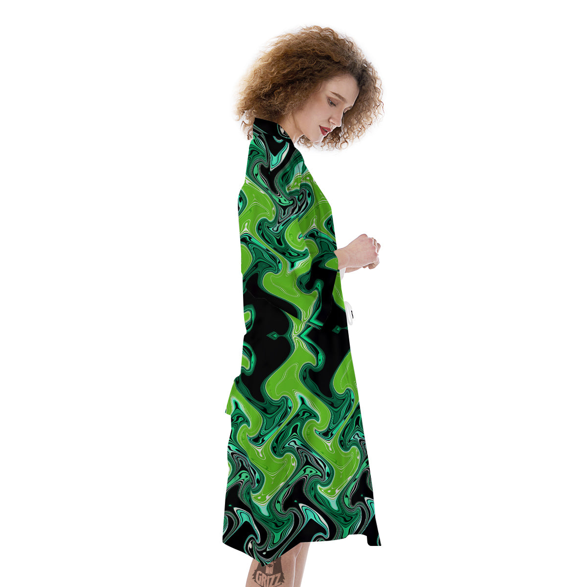 Psychedelic Wave Liquid Green Print Kimono-grizzshop