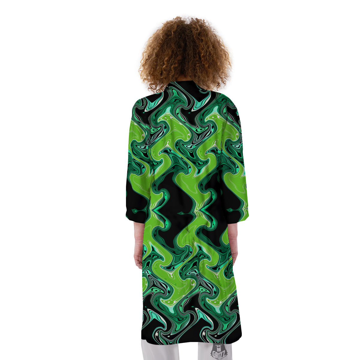 Psychedelic Wave Liquid Green Print Kimono-grizzshop