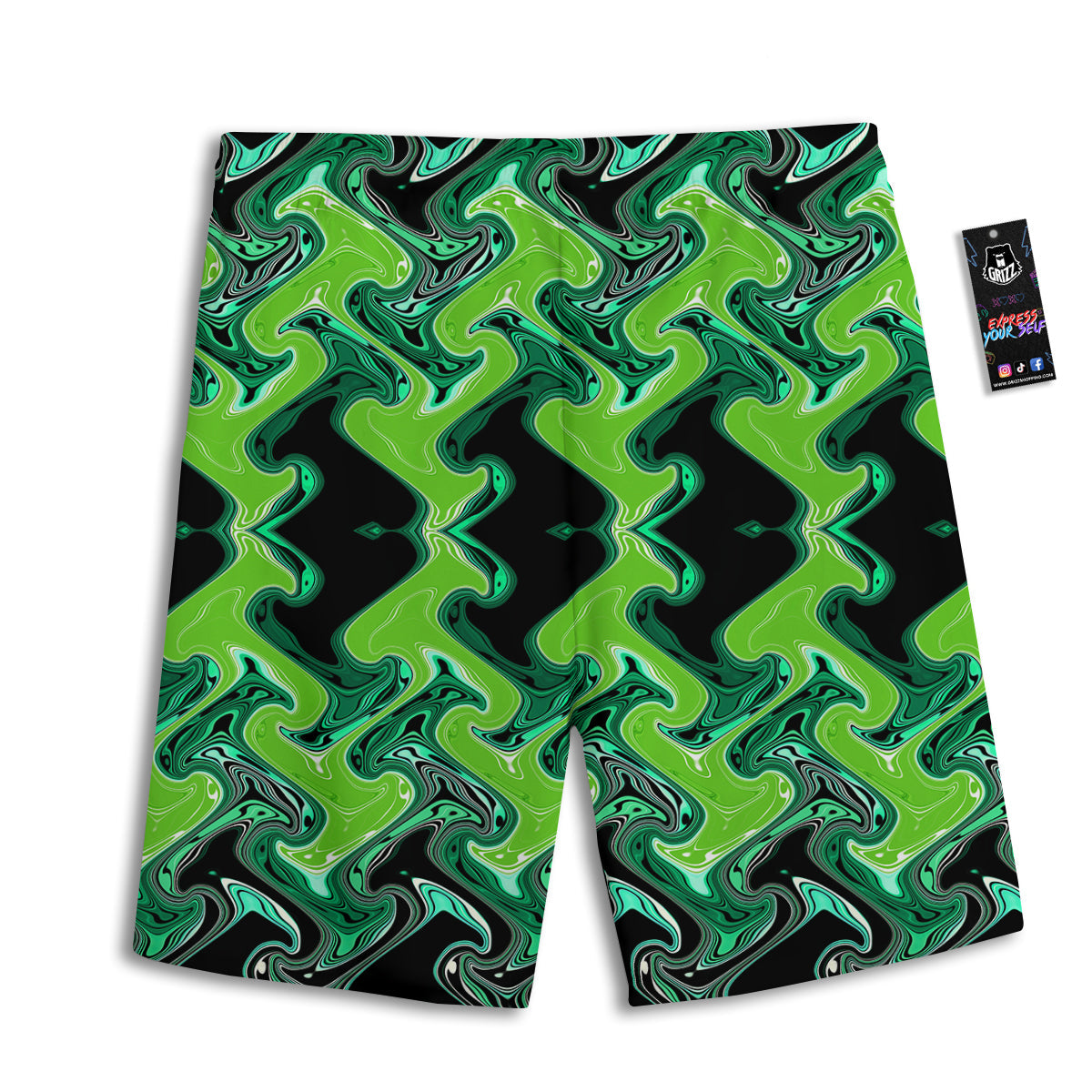 Psychedelic Wave Liquid Green Print Men's Athletic Shorts