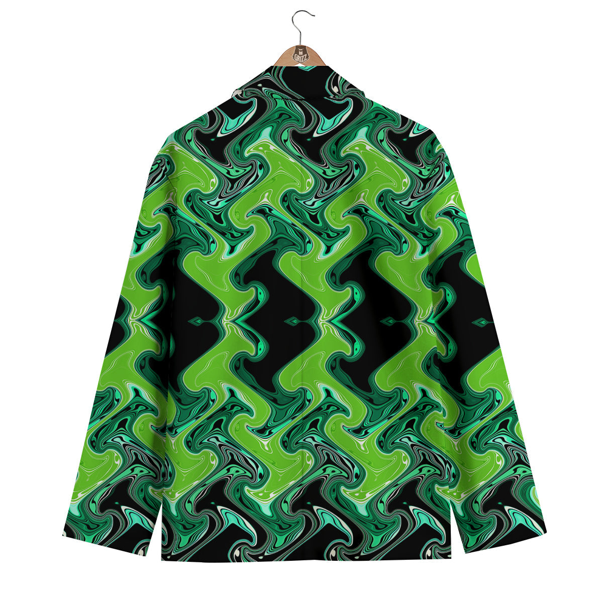 Psychedelic Wave Liquid Green Print Men's Blazer-grizzshop