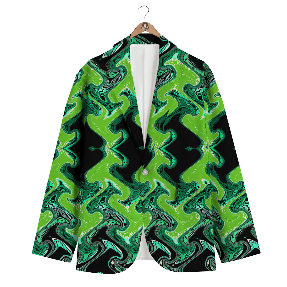 Psychedelic Wave Liquid Green Print Men's Blazer-grizzshop