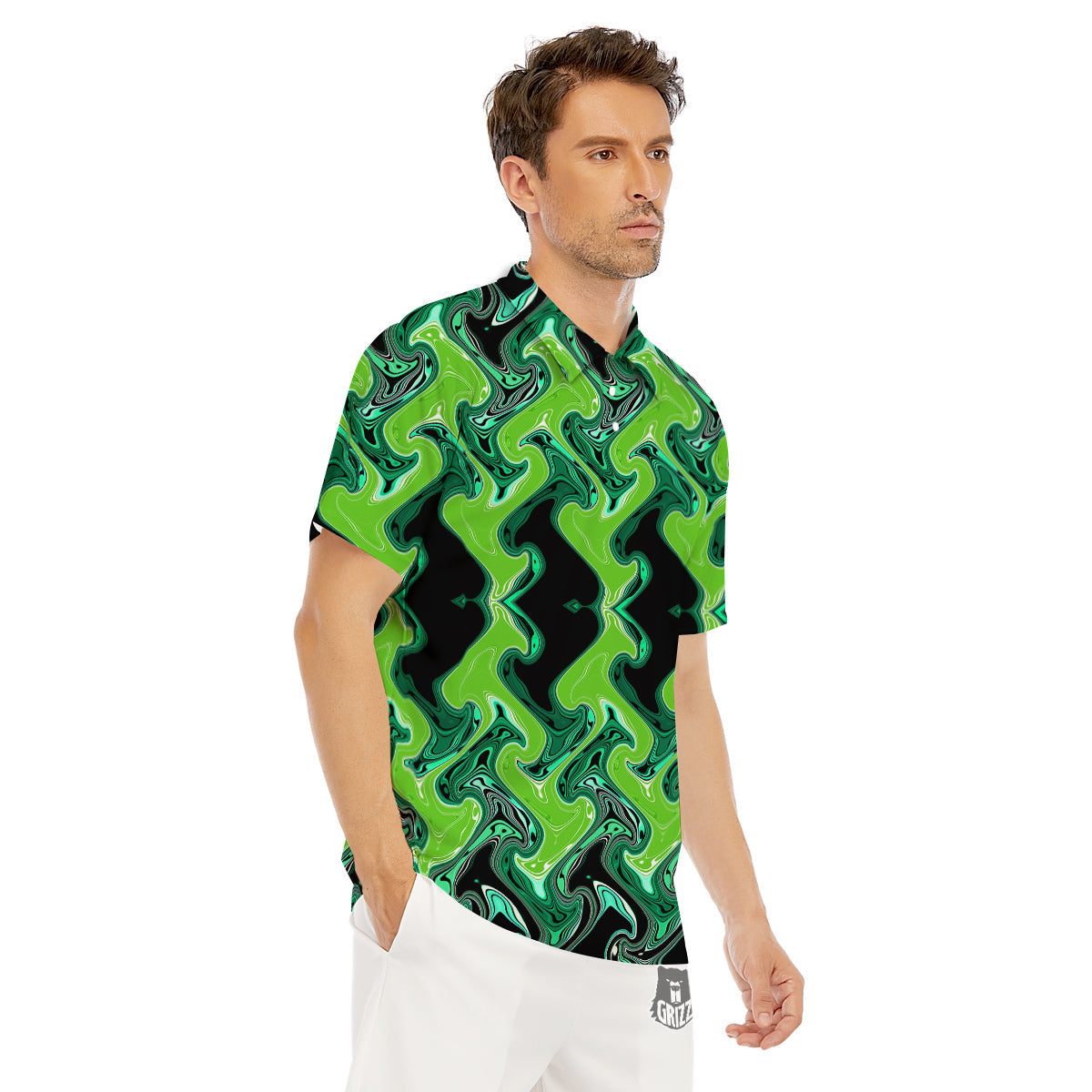 Psychedelic Wave Liquid Green Print Men's Golf Shirts-grizzshop