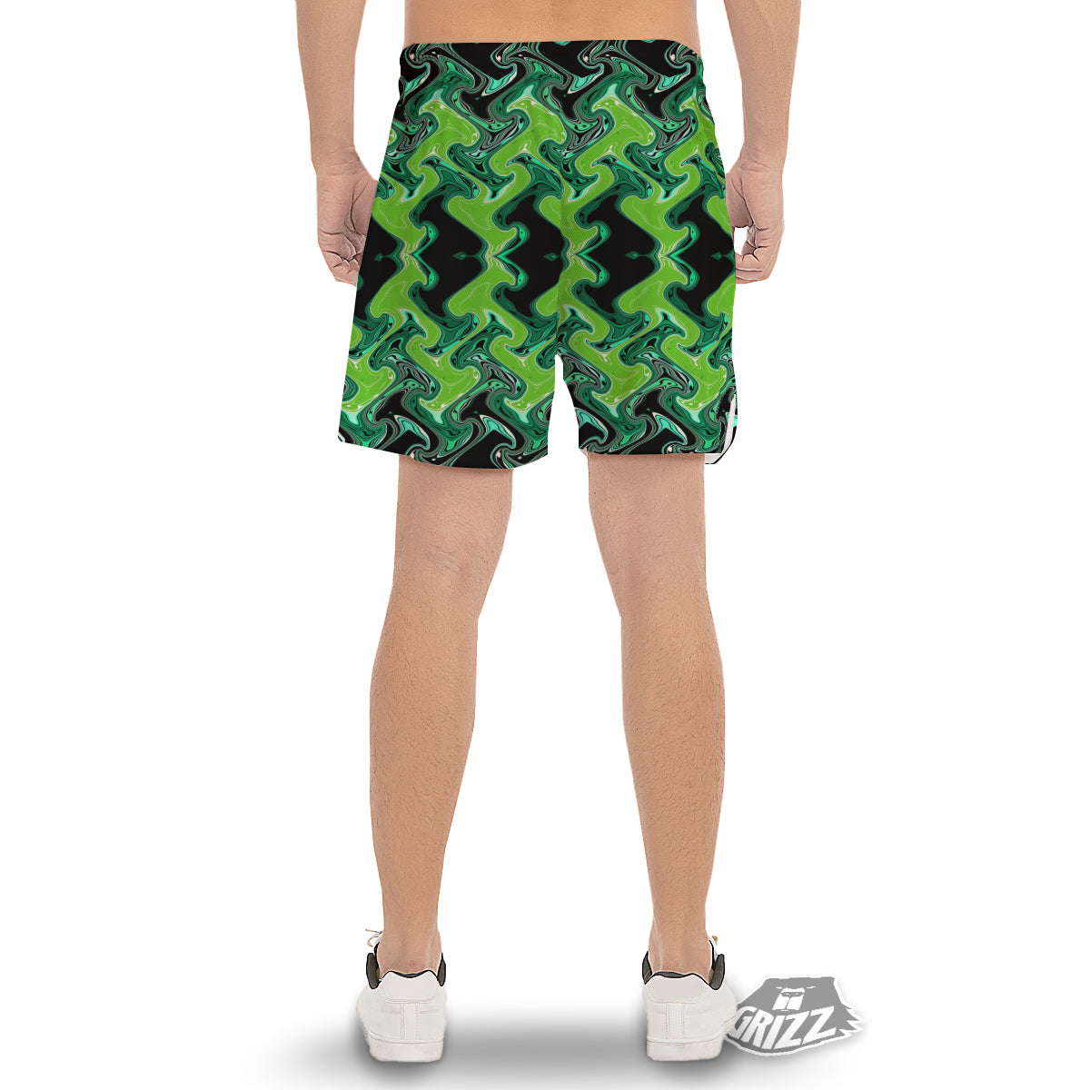 Psychedelic Wave Liquid Green Print Men's Gym Shorts-grizzshop