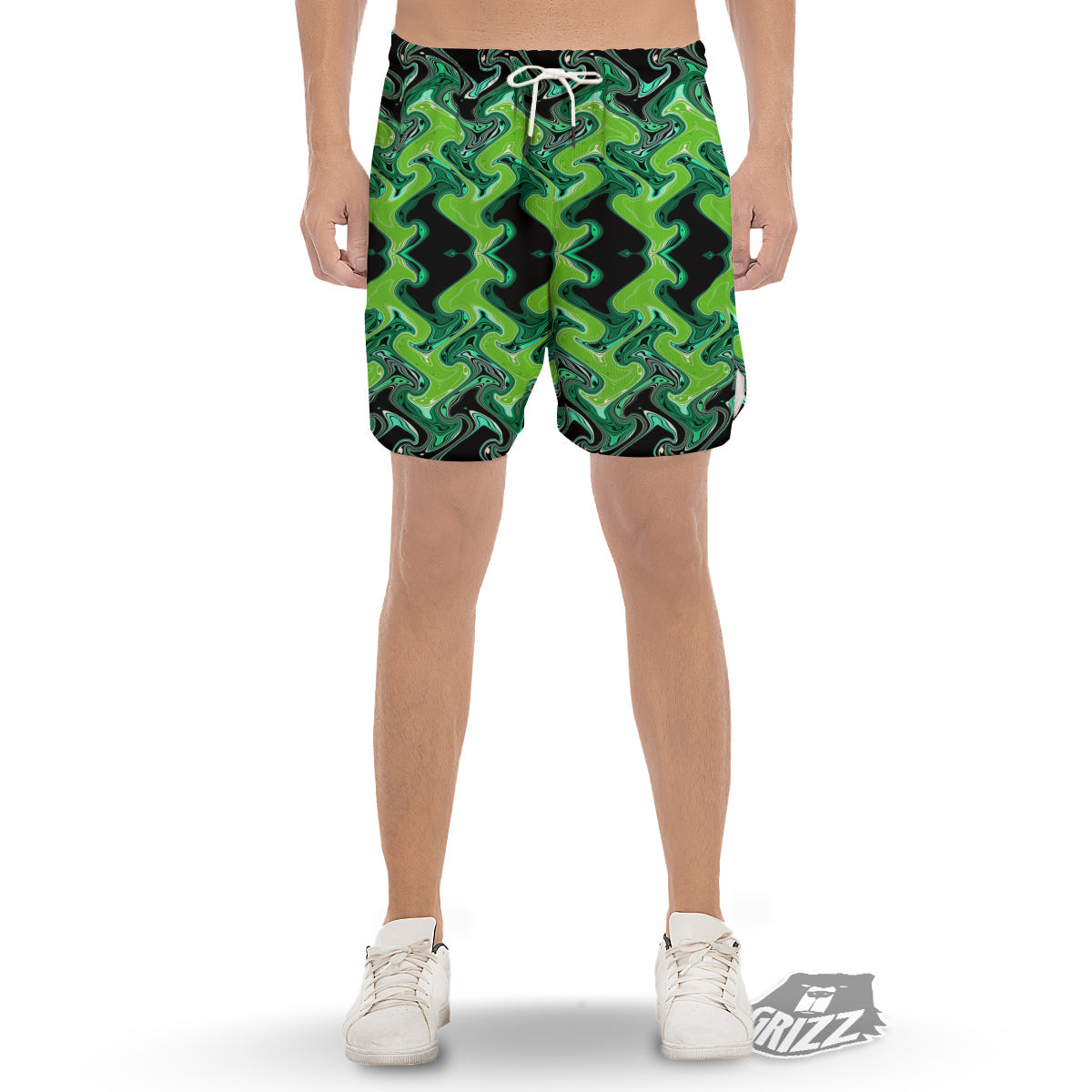 Psychedelic Wave Liquid Green Print Men's Gym Shorts-grizzshop