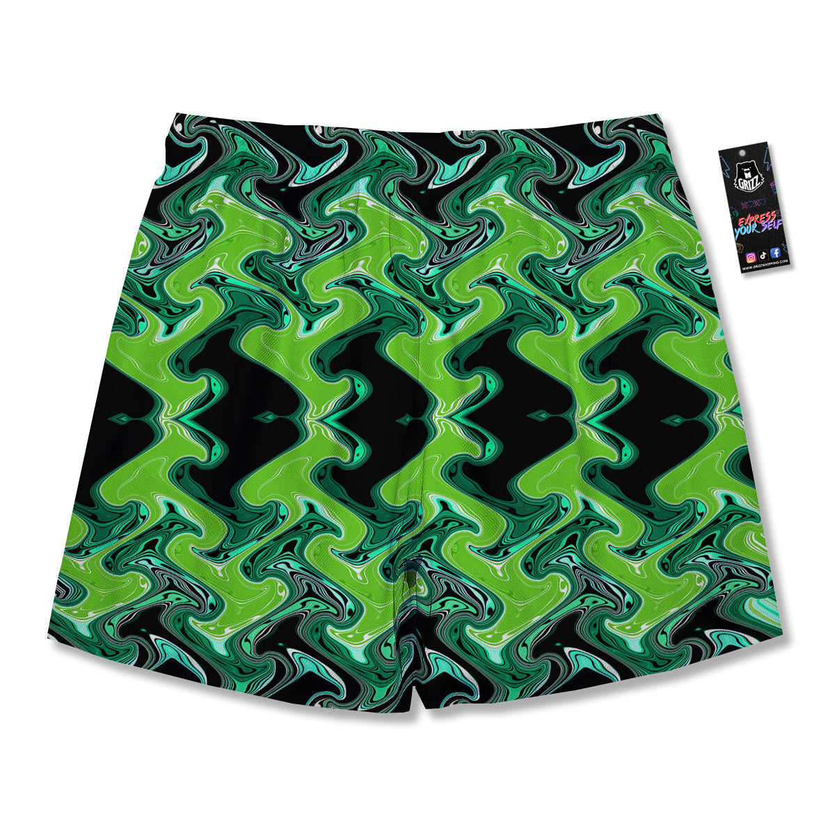 Psychedelic Wave Liquid Green Print Men's Running Shorts-grizzshop