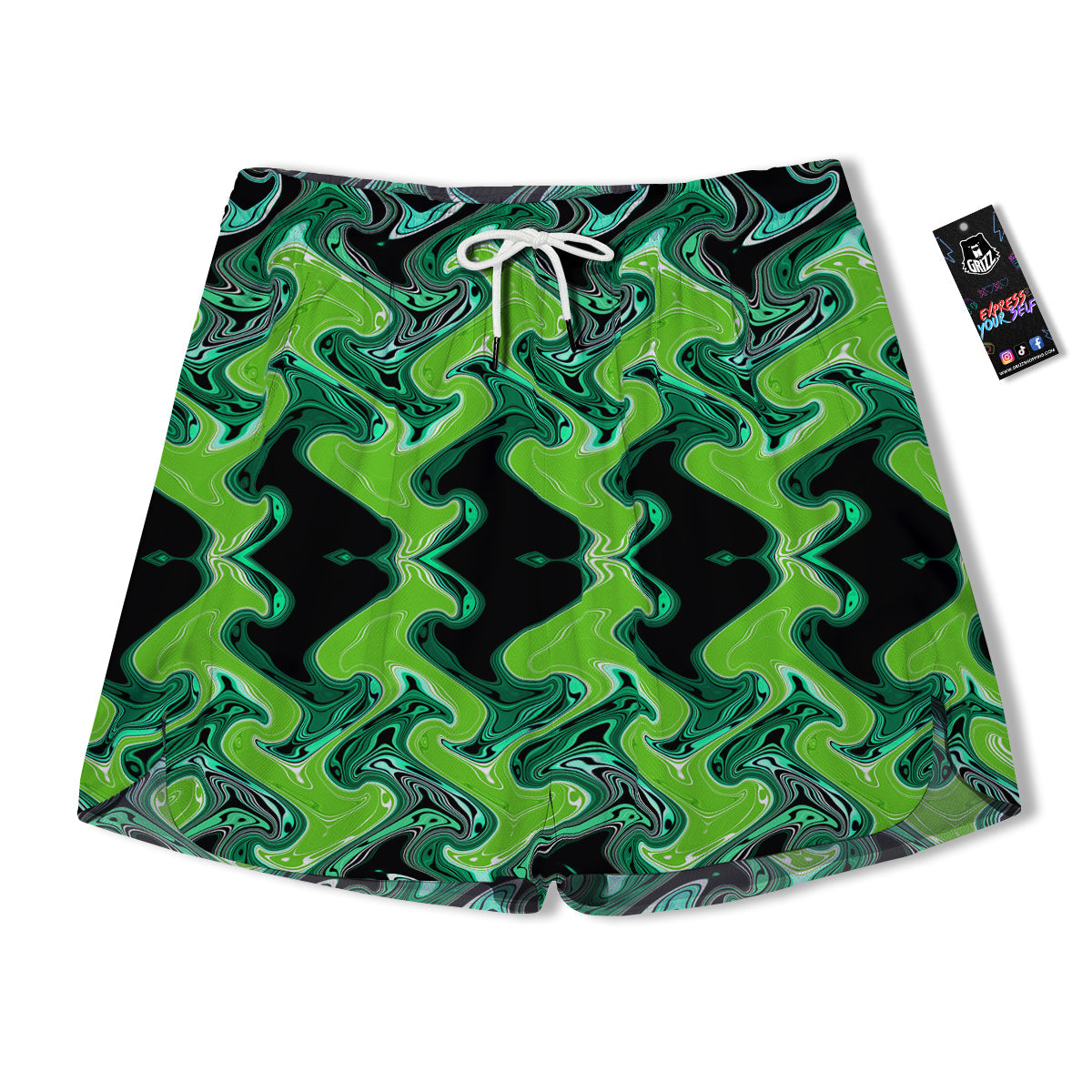 Psychedelic Wave Liquid Green Print Men's Running Shorts-grizzshop