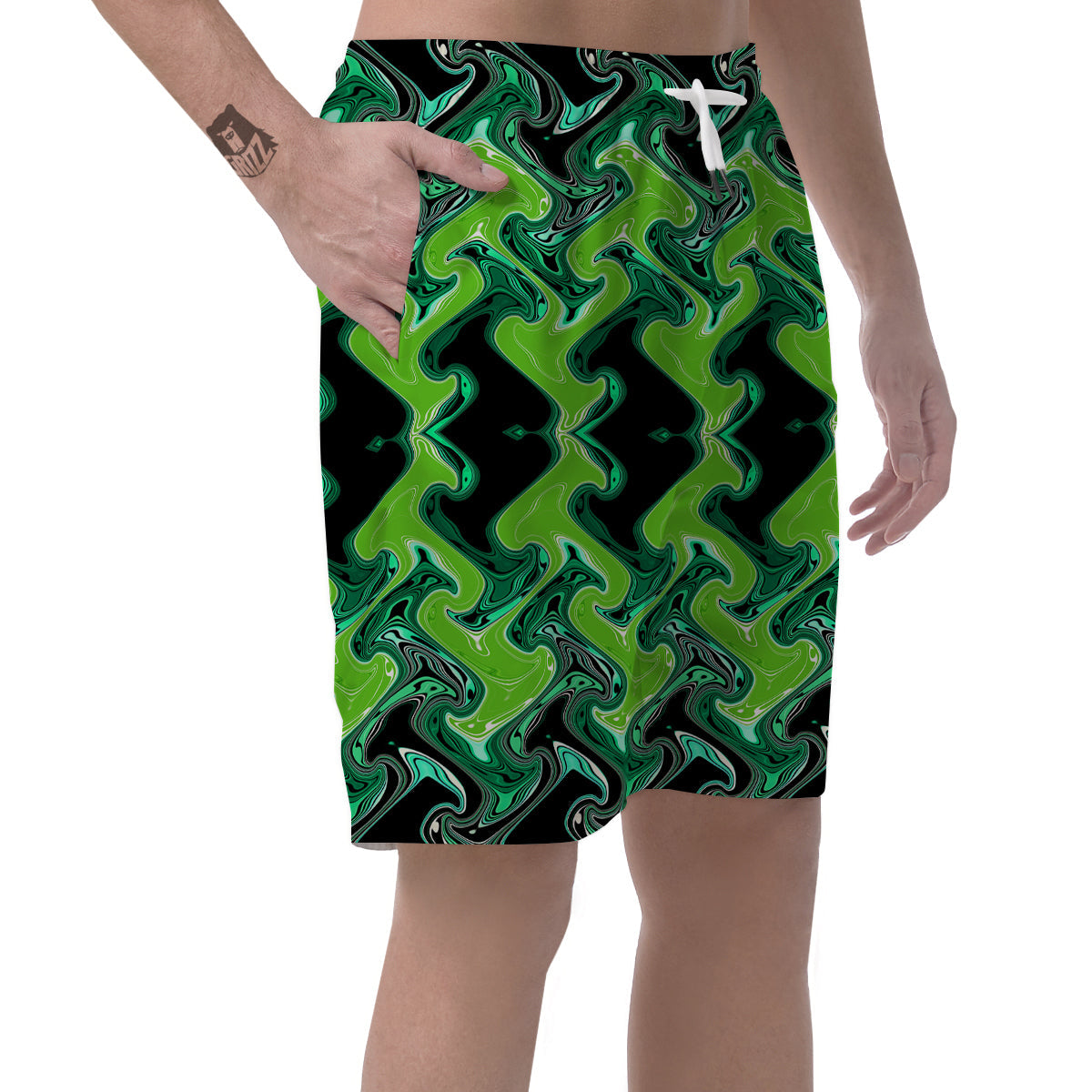 Psychedelic Wave Liquid Green Print Men's Shorts-grizzshop