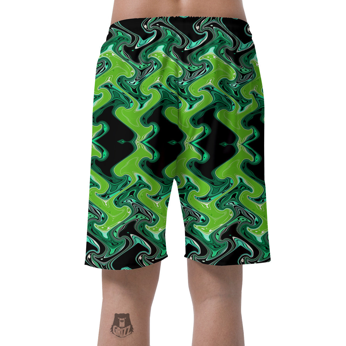 Psychedelic Wave Liquid Green Print Men's Shorts-grizzshop