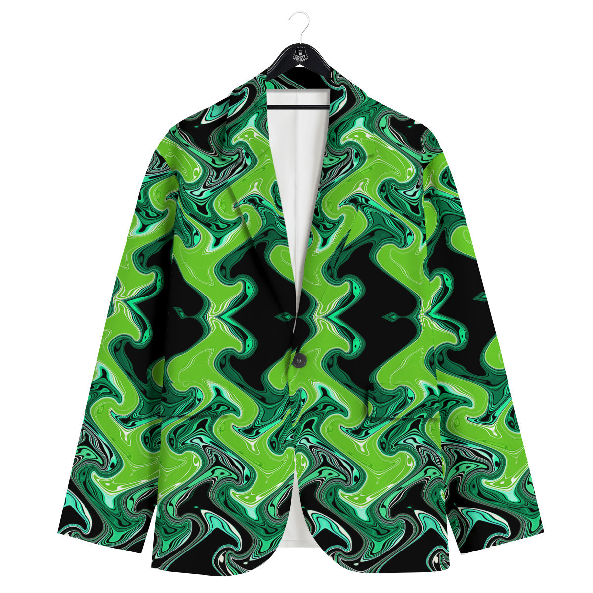 Psychedelic Wave Liquid Green Print Men's Sport Coat-grizzshop