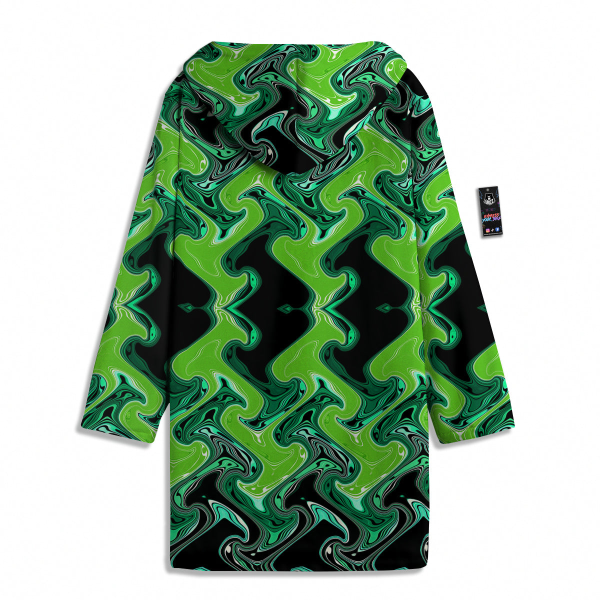 Psychedelic Wave Liquid Green Print Men's Windbreaker Jacket-grizzshop