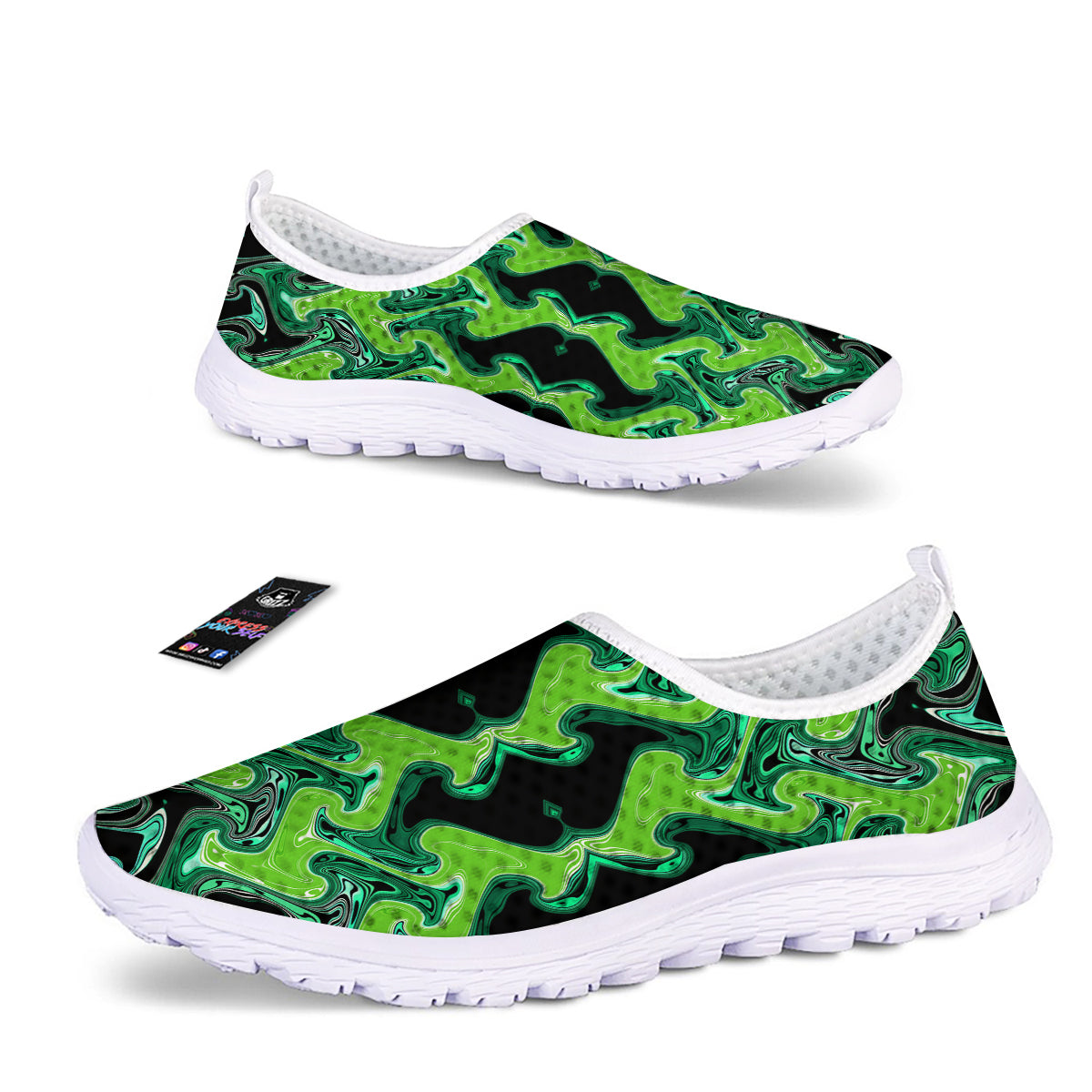 Psychedelic Wave Liquid Green Print Nurse Shoes-grizzshop