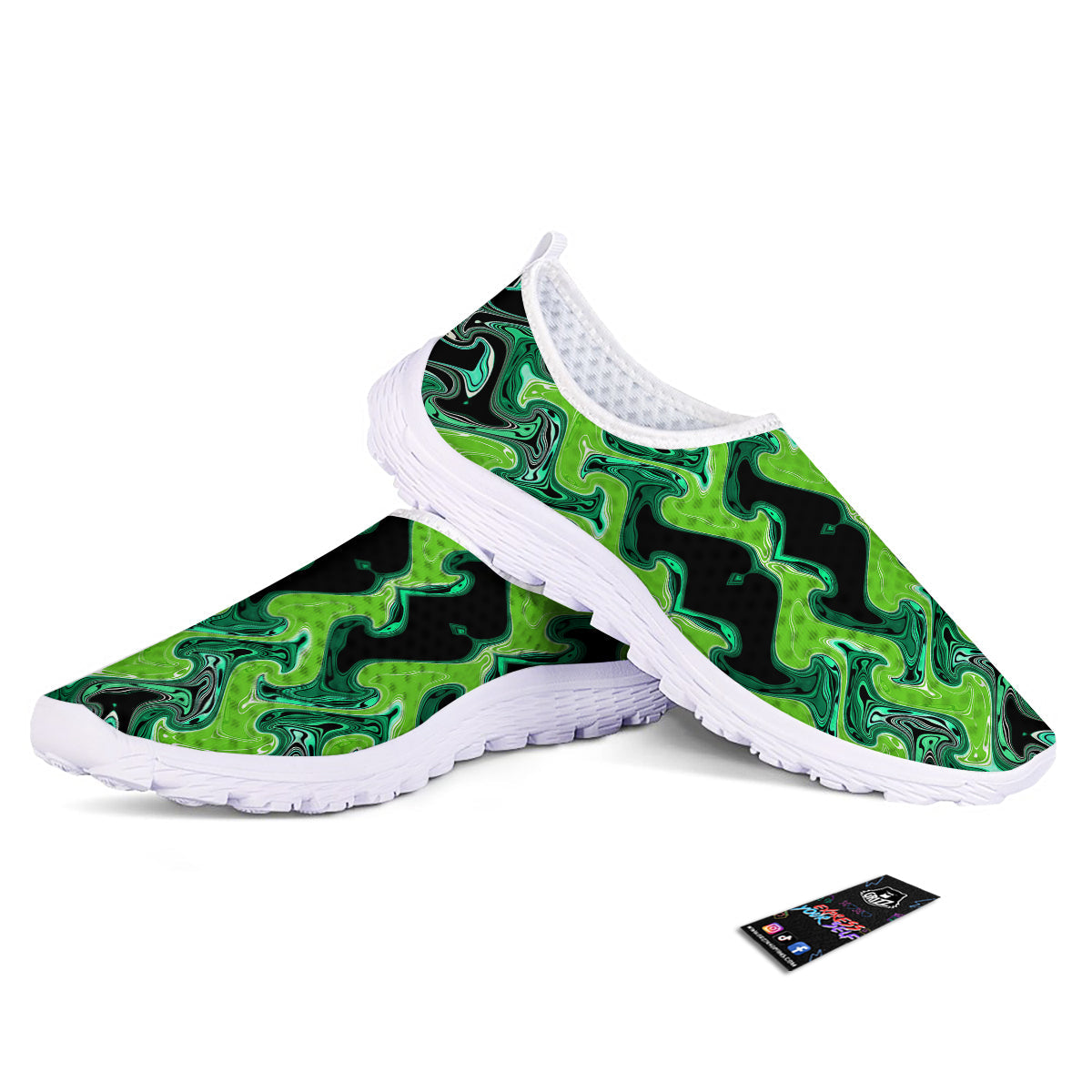 Psychedelic Wave Liquid Green Print Nurse Shoes-grizzshop