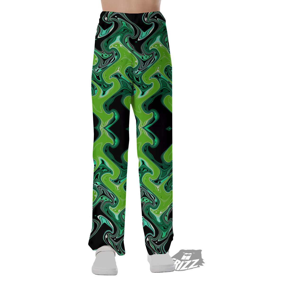 Psychedelic Wave Liquid Green Print Pajama Pants-grizzshop