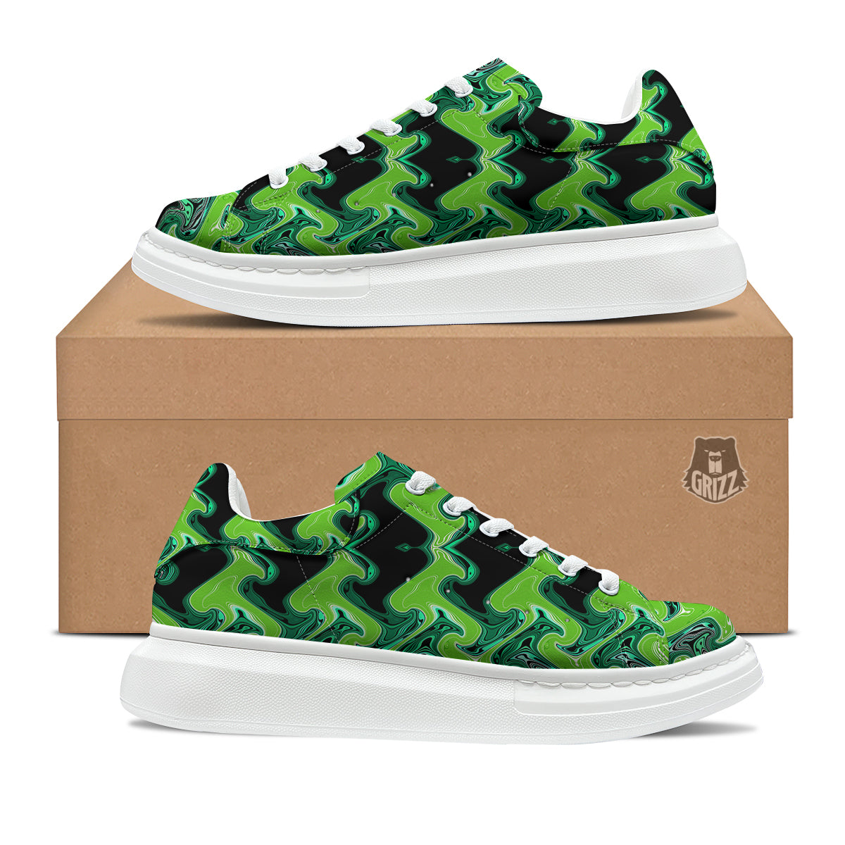 Psychedelic Wave Liquid Green Print Platform Shoes-grizzshop