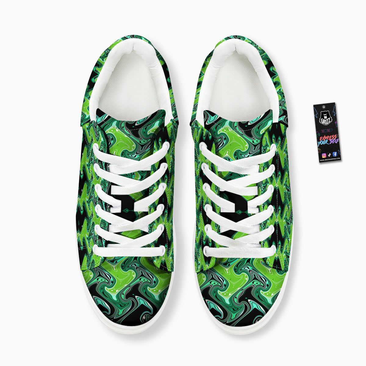 Psychedelic Wave Liquid Green Print Platform Shoes-grizzshop