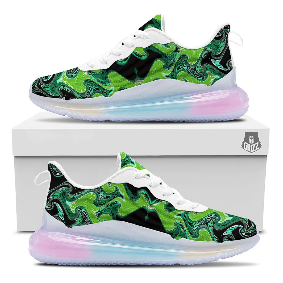 Psychedelic Wave Liquid Green Print Running Sneakers-grizzshop