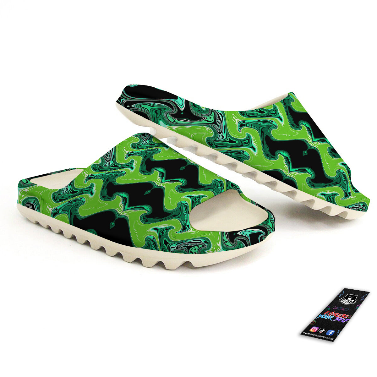 Psychedelic Wave Liquid Green Print Sandals-grizzshop