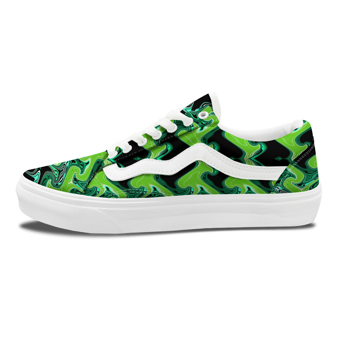 Psychedelic Wave Liquid Green Print Skate Shoes-grizzshop
