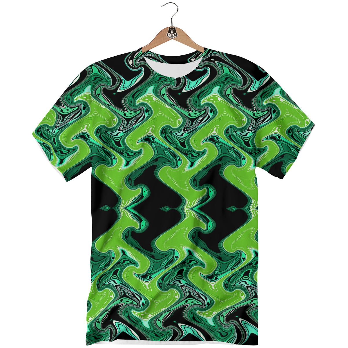 Psychedelic Wave Liquid Green Print T-Shirt-grizzshop