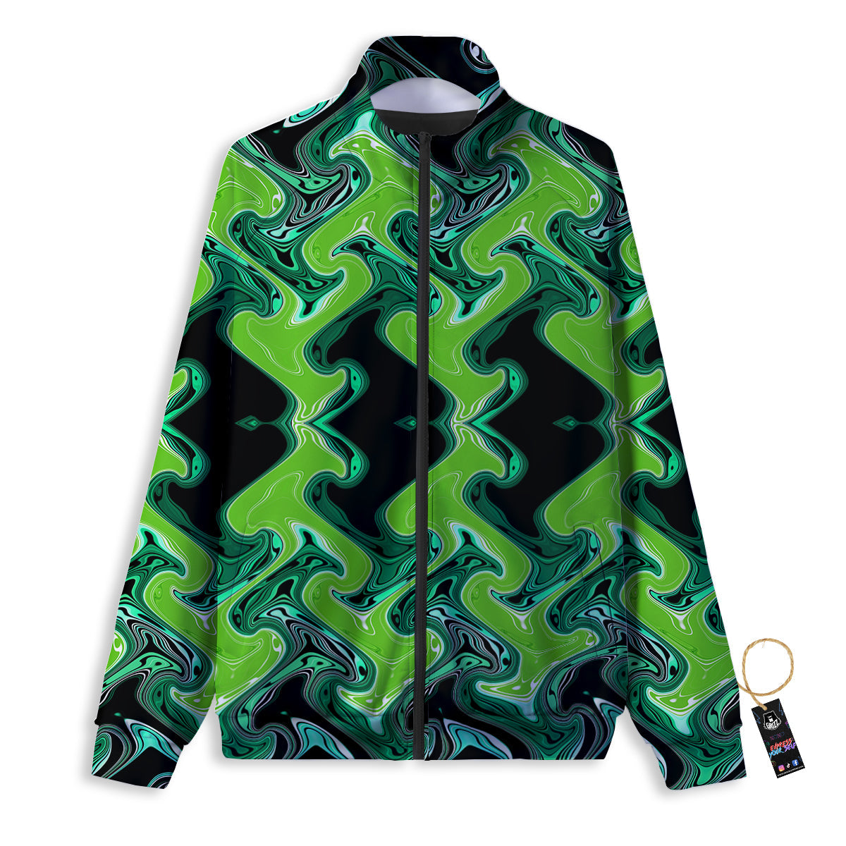 Psychedelic Wave Liquid Green Print Track Jacket-grizzshop