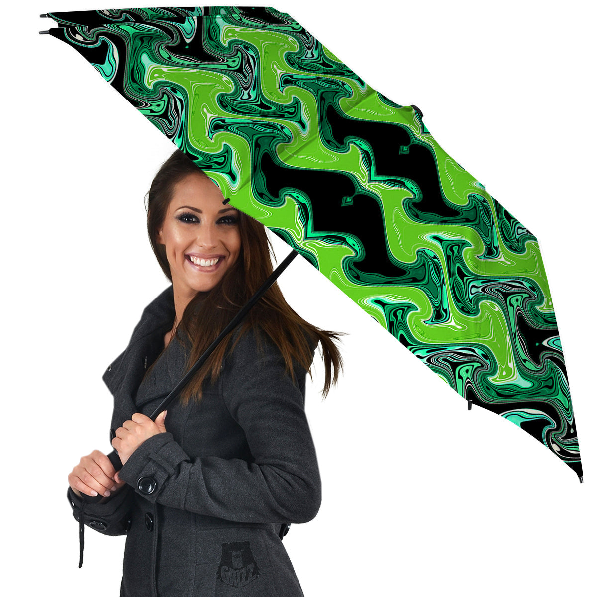 Psychedelic Wave Liquid Green Print Umbrella-grizzshop