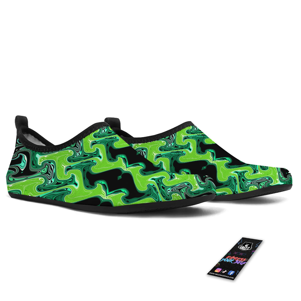 Psychedelic Wave Liquid Green Print Water Shoes-grizzshop