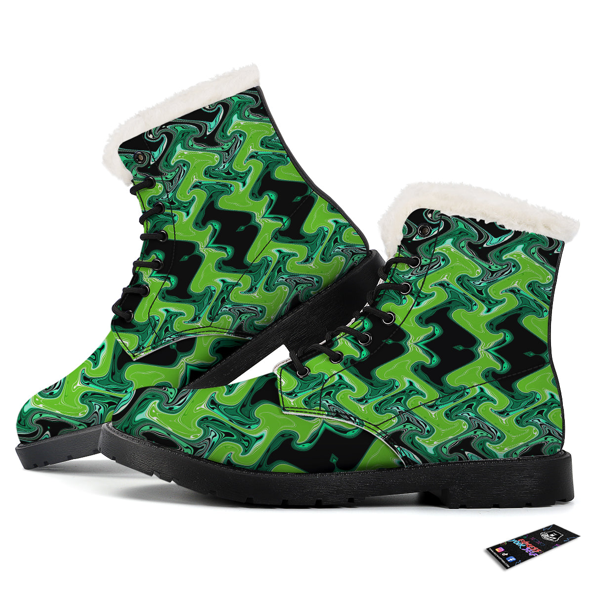Psychedelic Wave Liquid Green Print Winter Boots-grizzshop