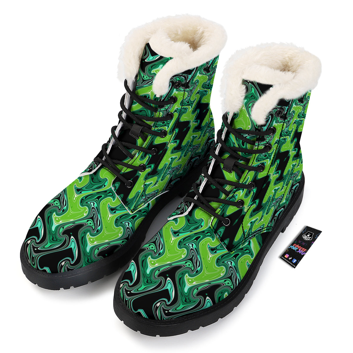 Psychedelic Wave Liquid Green Print Winter Boots-grizzshop