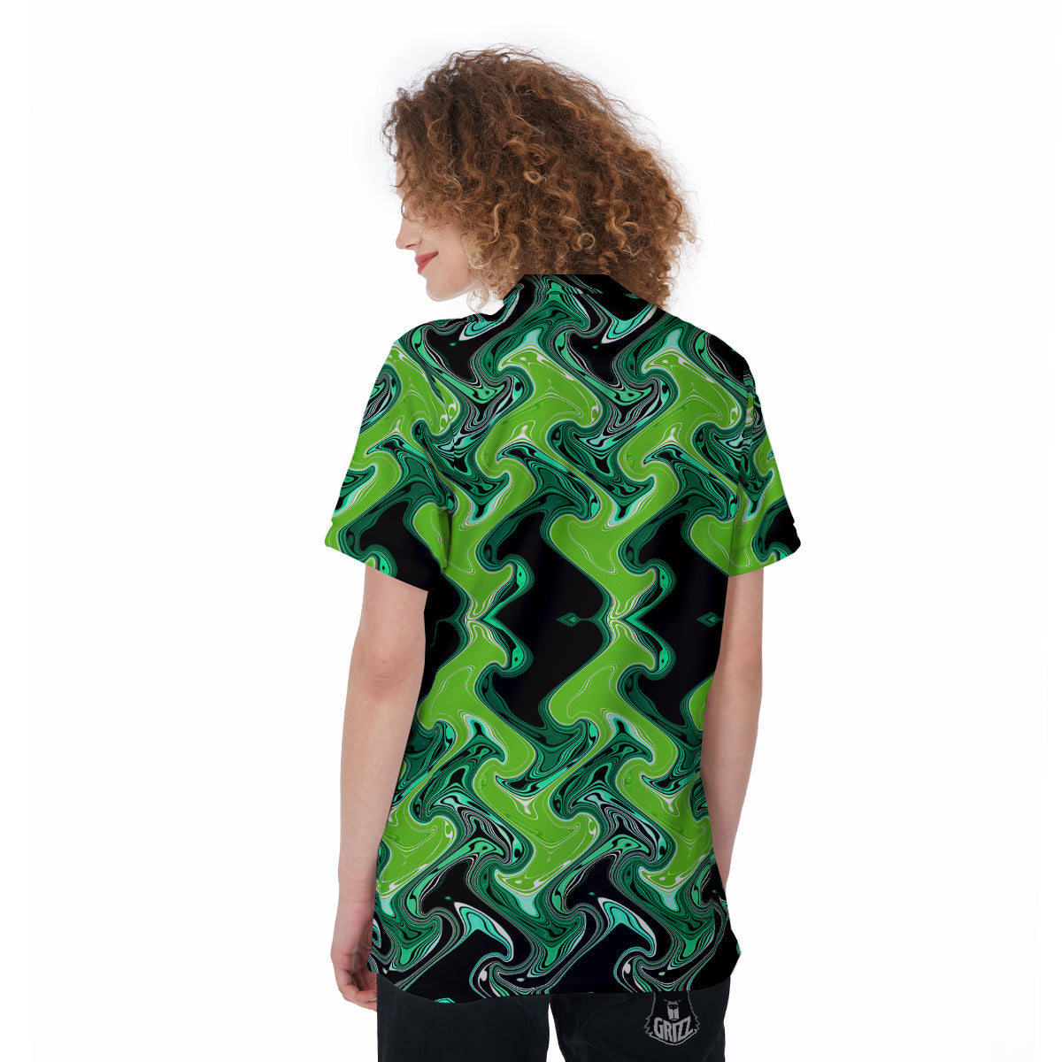 Psychedelic Wave Liquid Green Print Women's Golf Shirts-grizzshop
