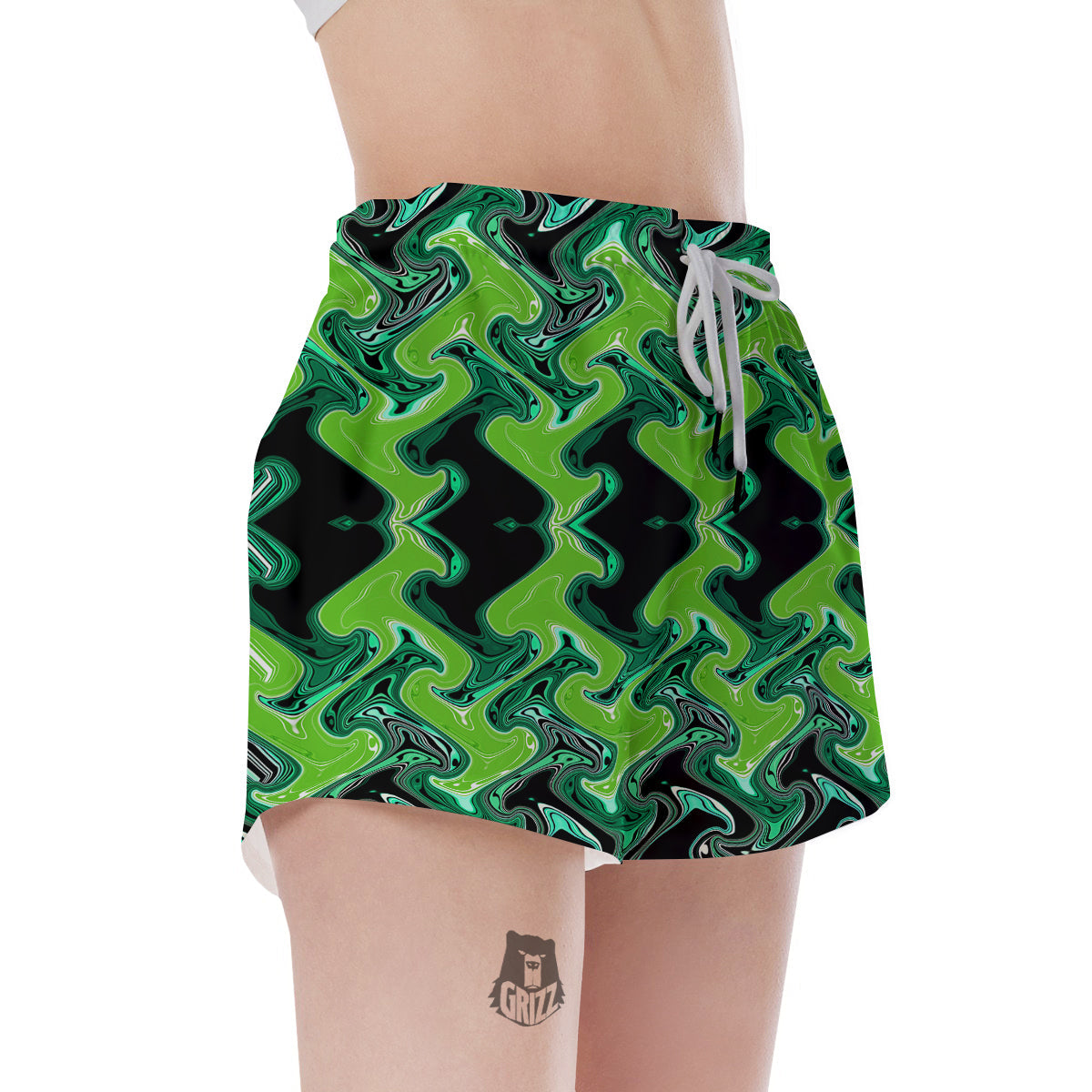 Psychedelic Wave Liquid Green Print Women's Shorts-grizzshop