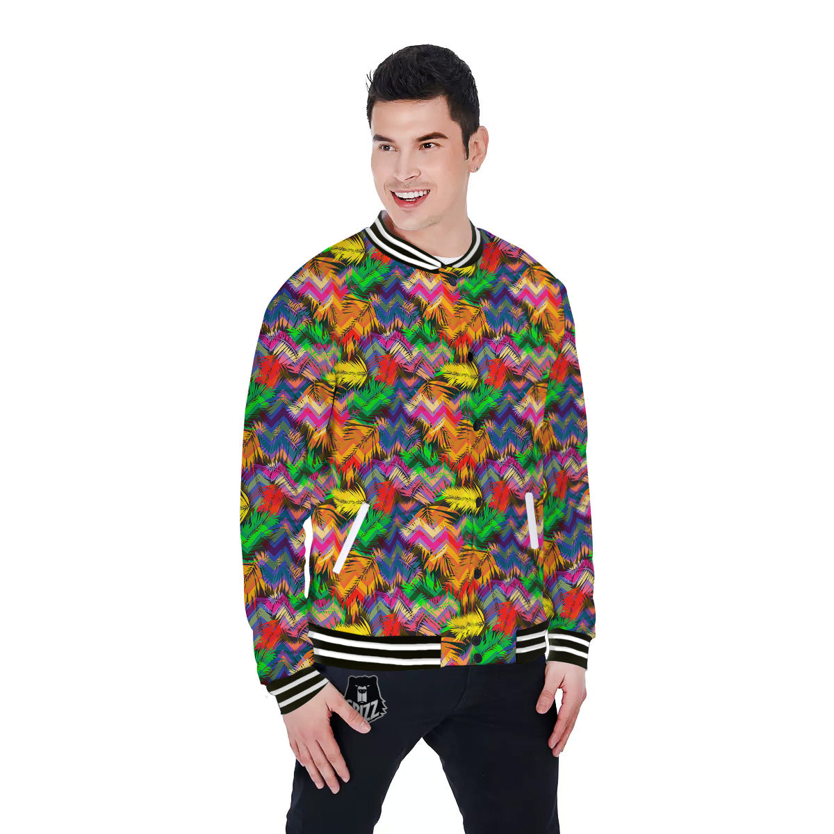 Psychedelic Zigzag Tropical Print Pattern Baseball Jacket-grizzshop