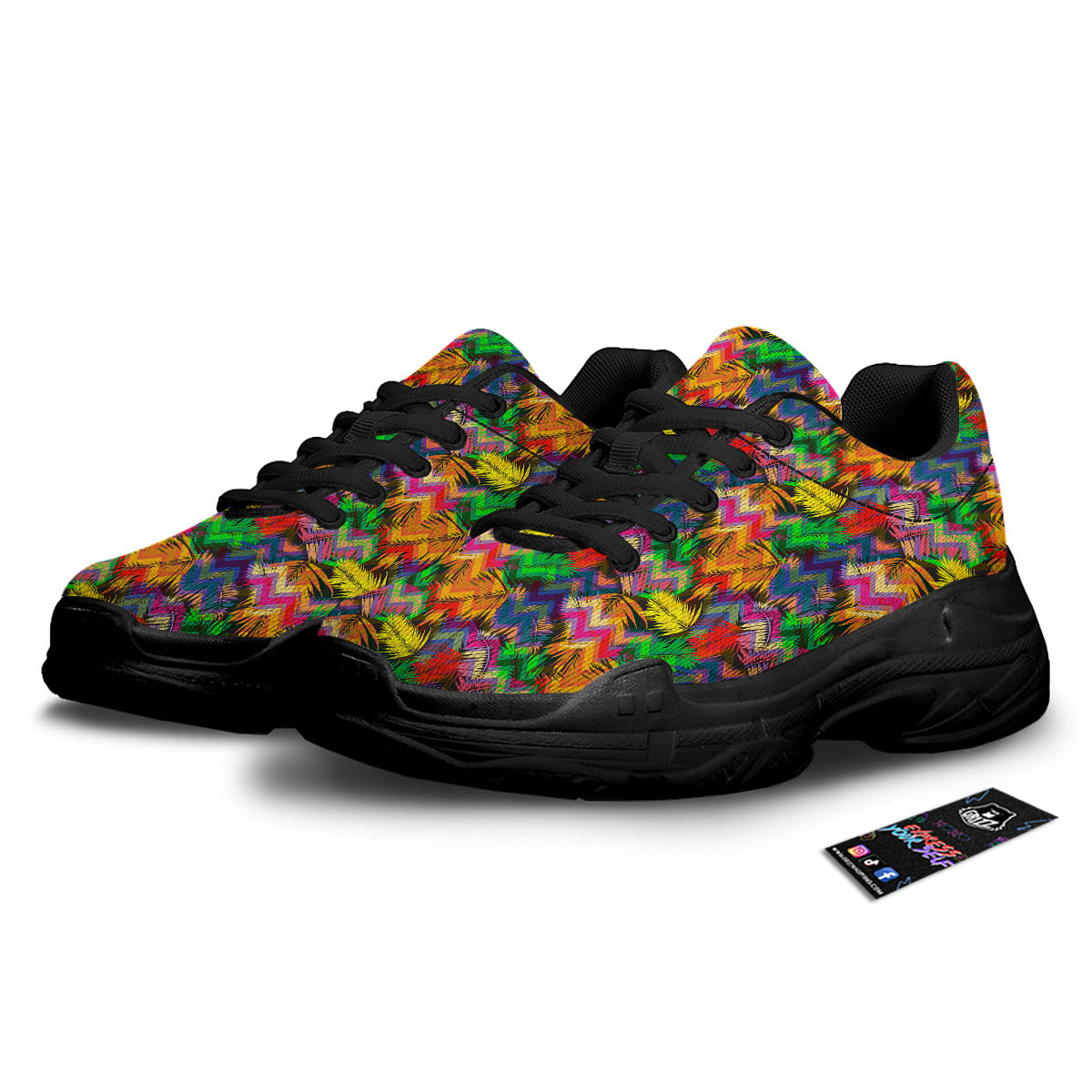 Psychedelic Zigzag Tropical Print Pattern Black Chunky Shoes-grizzshop