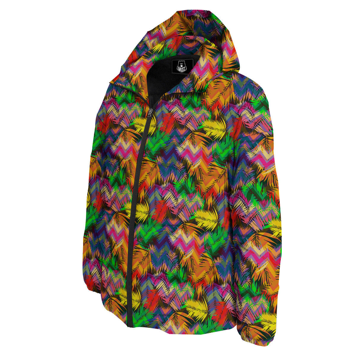 Psychedelic Zigzag Tropical Print Pattern Down Jacket-grizzshop