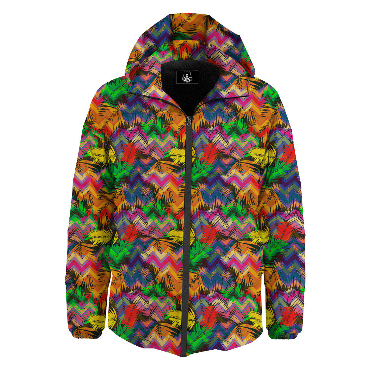 Psychedelic Zigzag Tropical Print Pattern Down Jacket-grizzshop