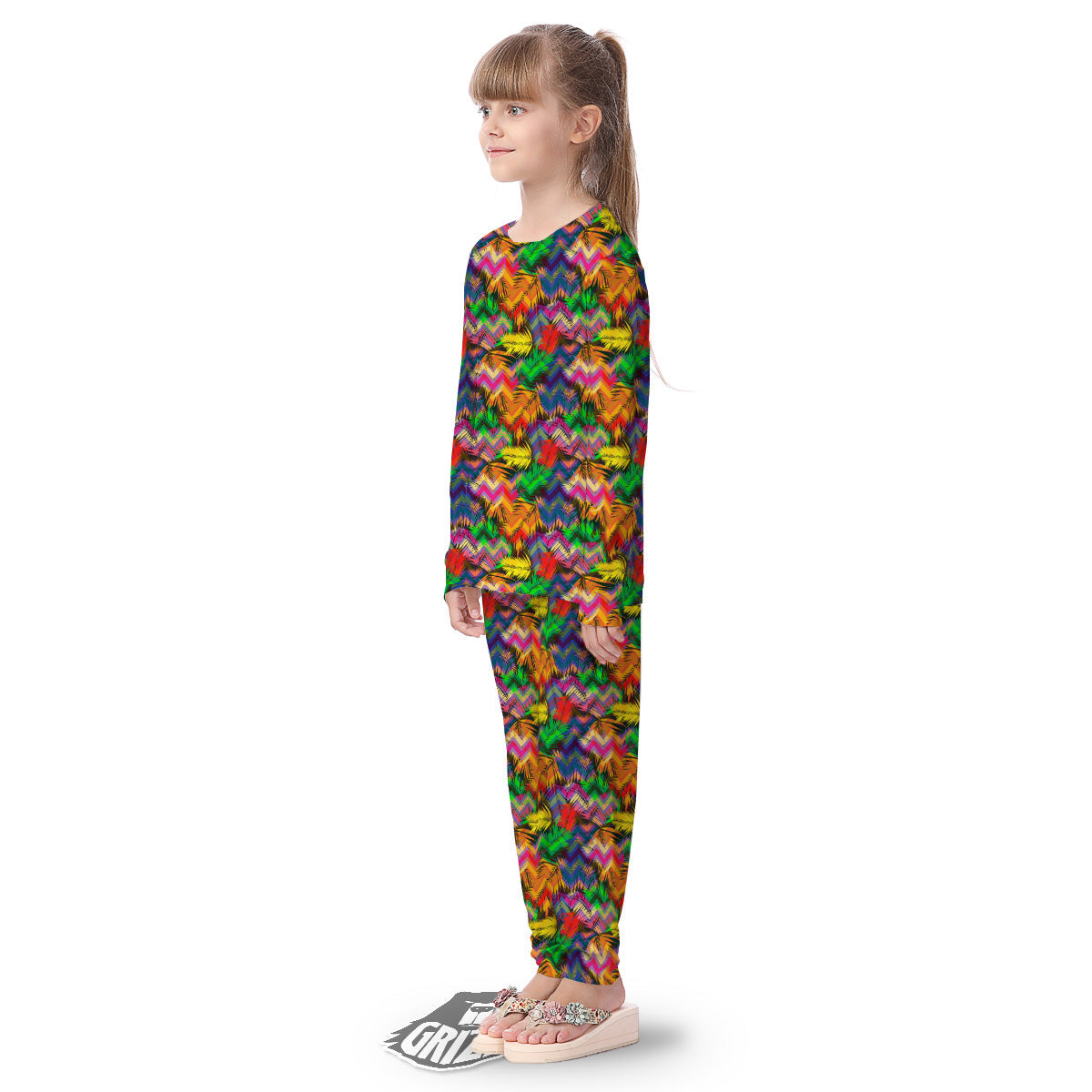 Psychedelic Zigzag Tropical Print Pattern Kid's Pajamas-grizzshop