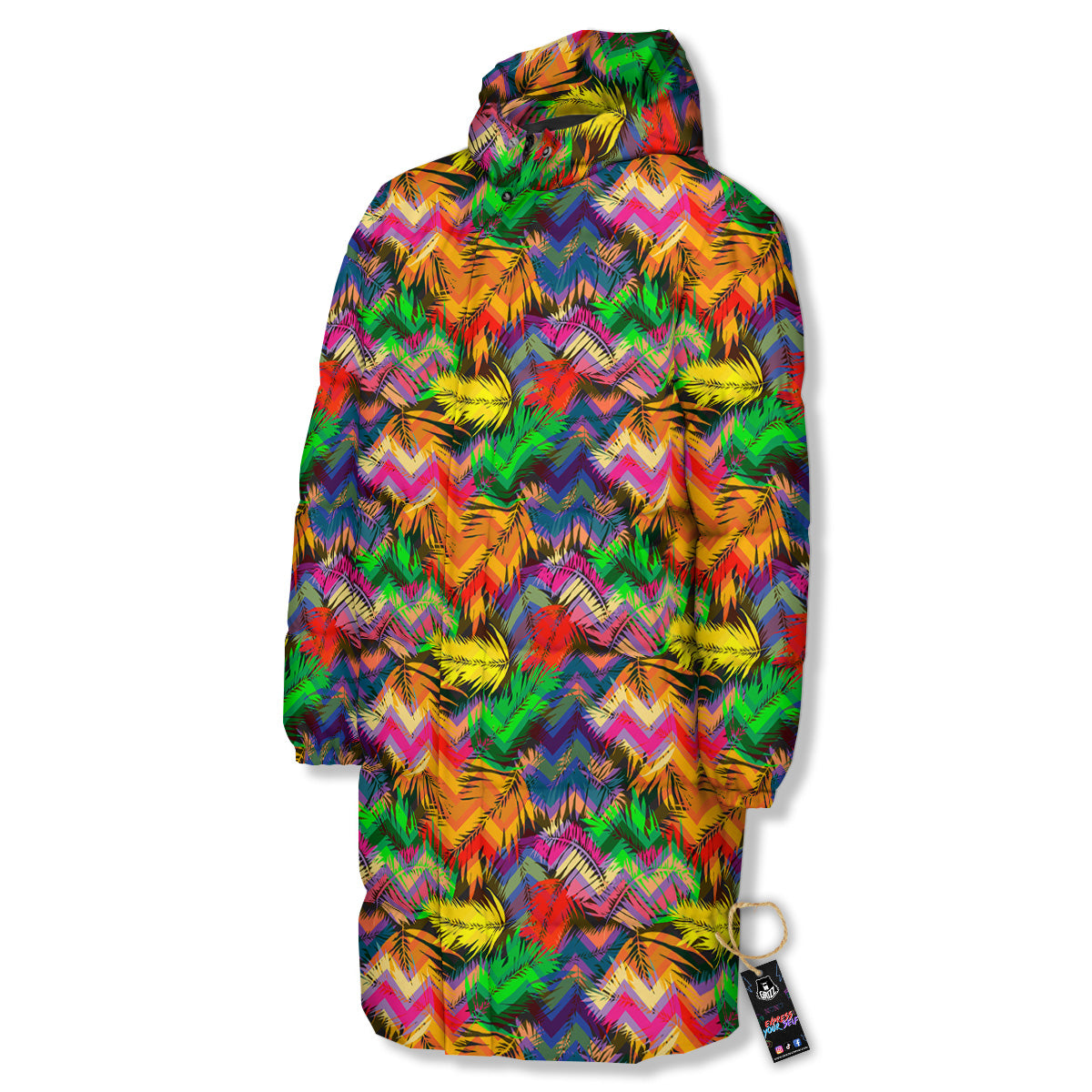 Psychedelic Zigzag Tropical Print Pattern Long Down Jacket-grizzshop