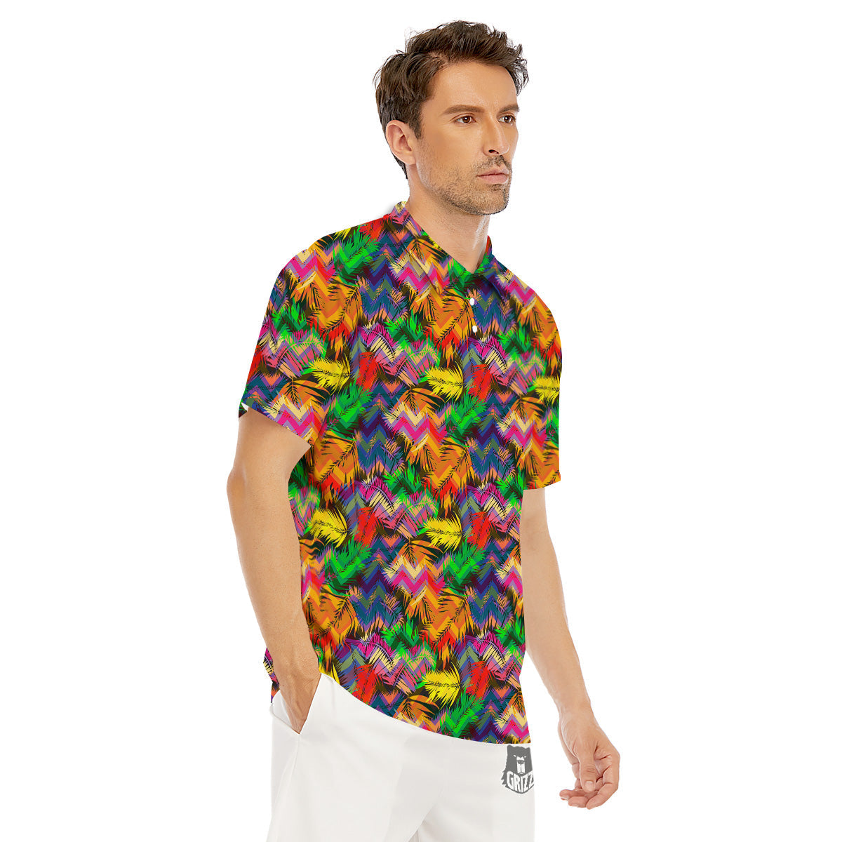 Psychedelic Zigzag Tropical Print Pattern Men's Golf Shirts-grizzshop