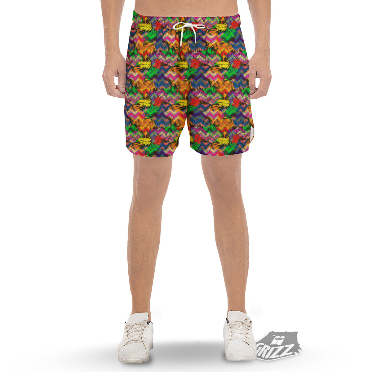 Psychedelic Zigzag Tropical Print Pattern Men's Gym Shorts-grizzshop