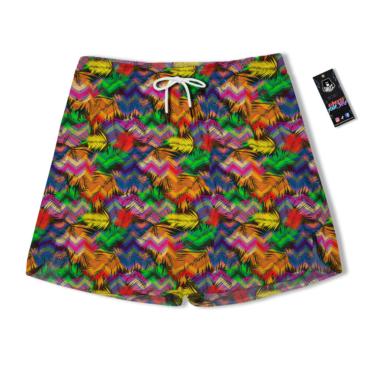 Psychedelic Zigzag Tropical Print Pattern Men's Running Shorts-grizzshop