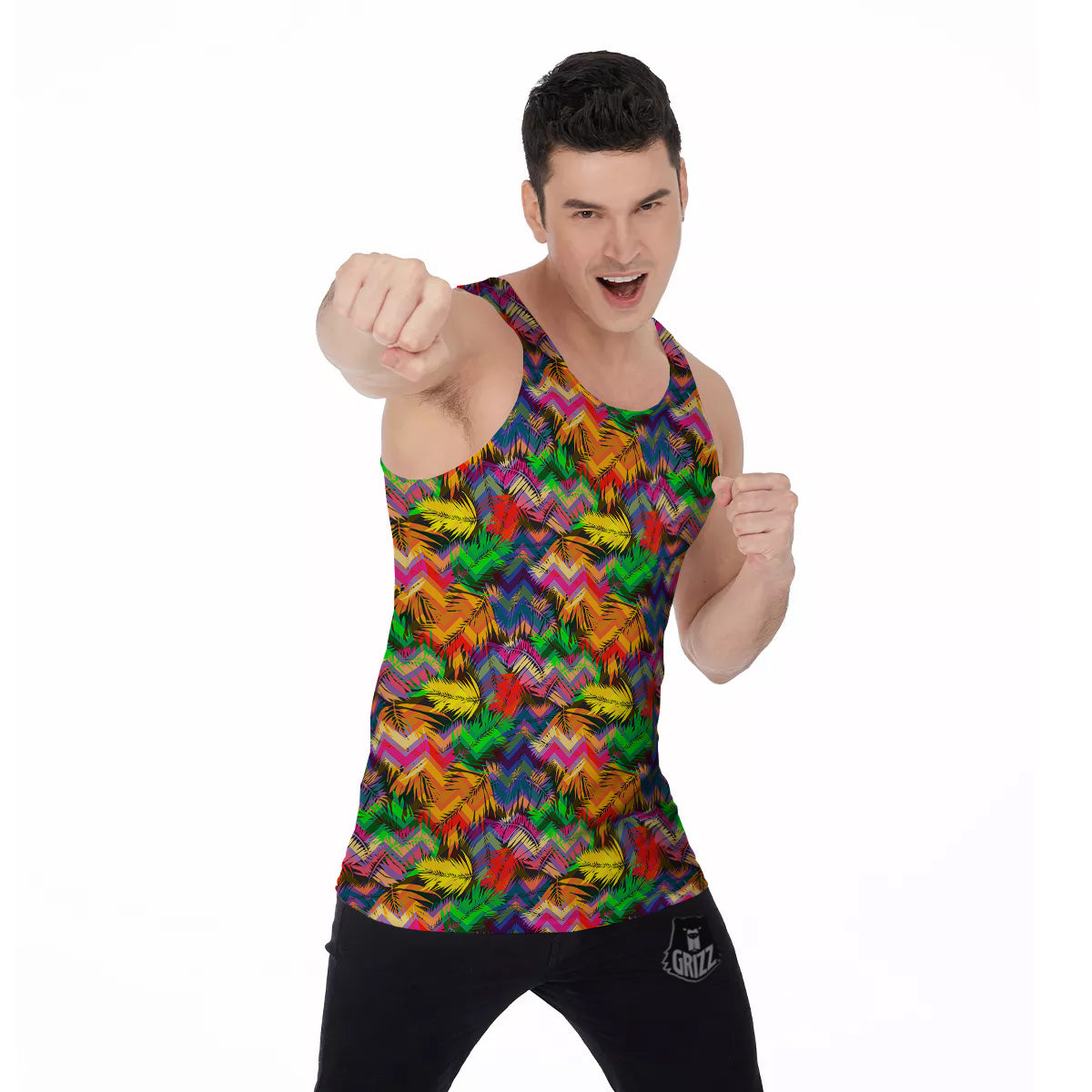 Psychedelic Zigzag Tropical Print Pattern Men's Tank Top-grizzshop