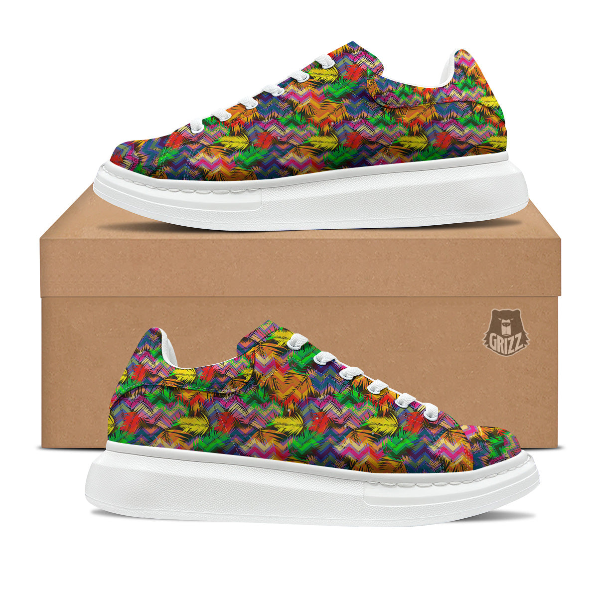 Psychedelic Zigzag Tropical Print Pattern Platform Shoes-grizzshop
