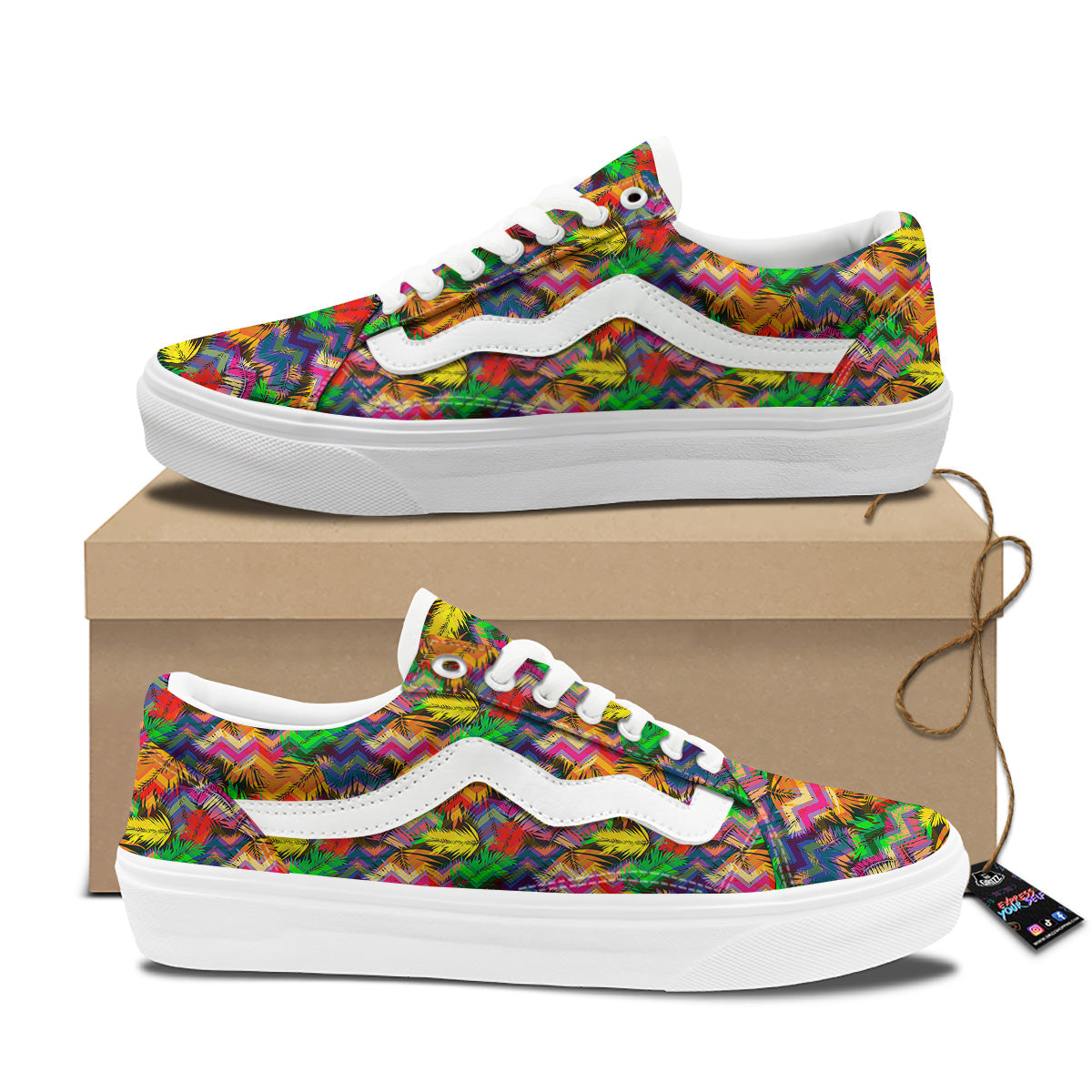 Psychedelic Zigzag Tropical Print Pattern Skate Shoes-grizzshop