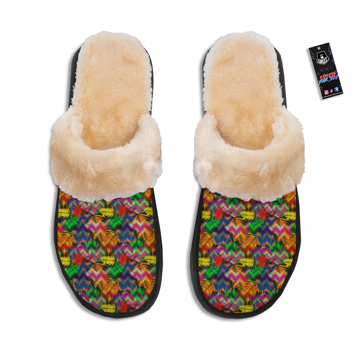 Psychedelic Zigzag Tropical Print Pattern Slippers-grizzshop