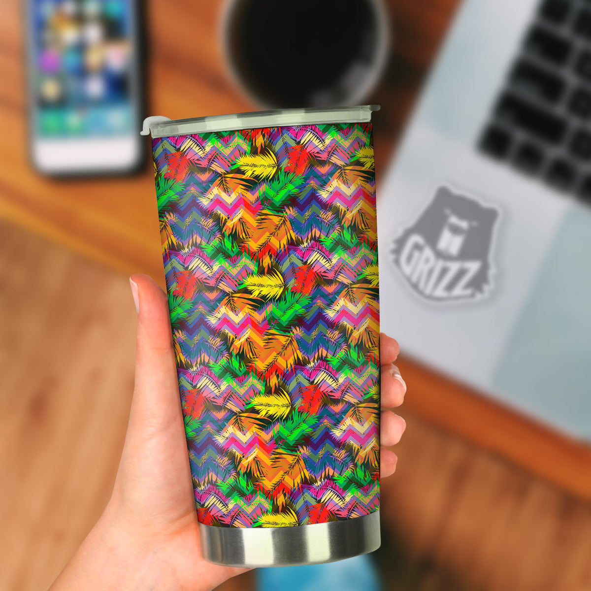 Psychedelic Zigzag Tropical Print Pattern Tumbler-grizzshop