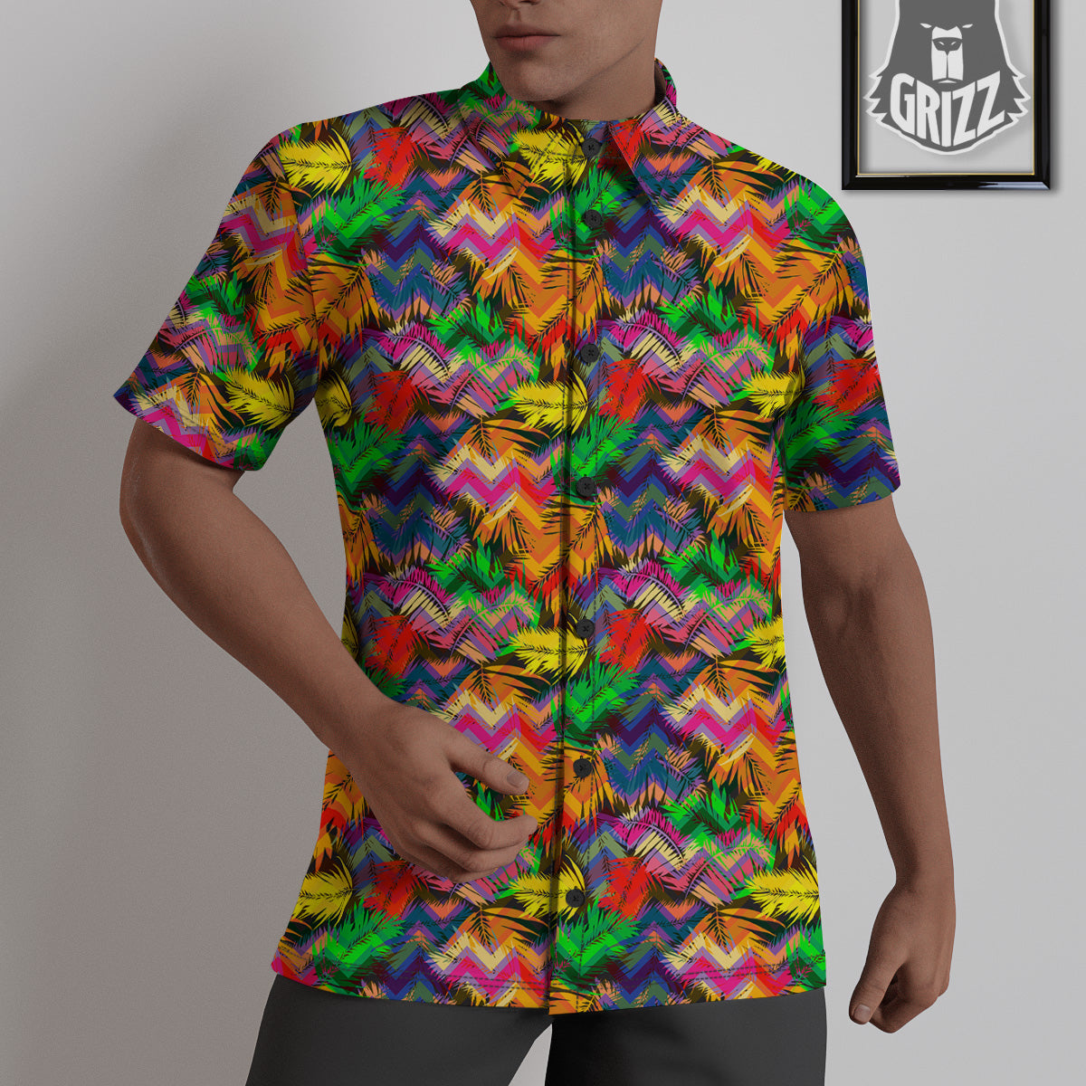 Psychedelic Zigzag Tropical Print Pattern Untucked Shirts-grizzshop