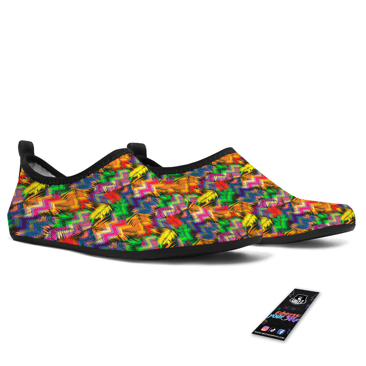 Psychedelic Zigzag Tropical Print Pattern Water Shoes-grizzshop