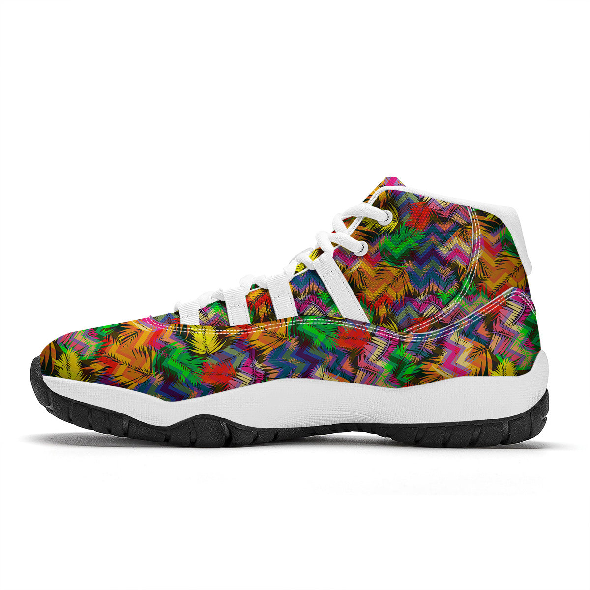 Psychedelic Zigzag Tropical Print Pattern White Bball Shoes-grizzshop