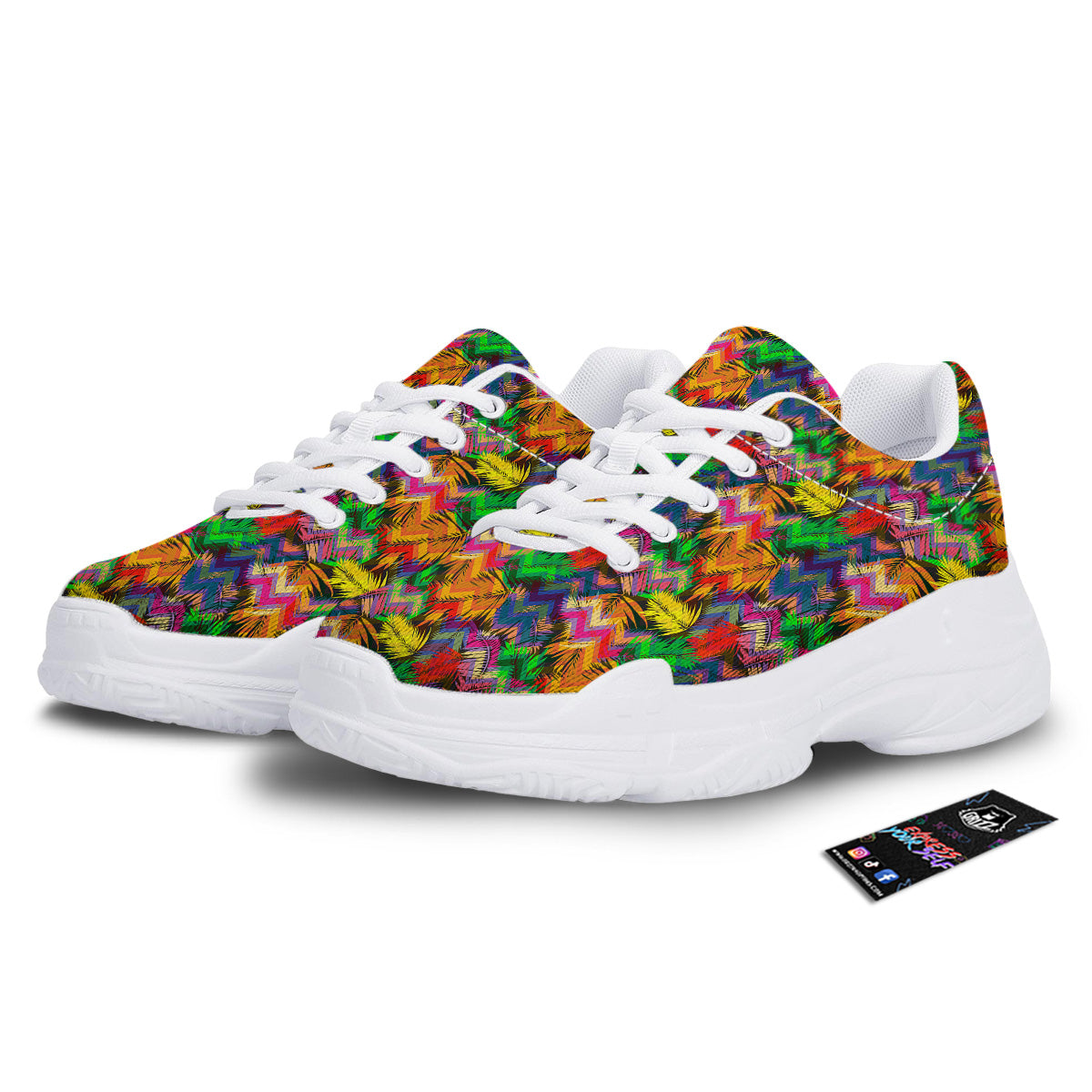 Psychedelic Zigzag Tropical Print Pattern White Chunky Shoes-grizzshop
