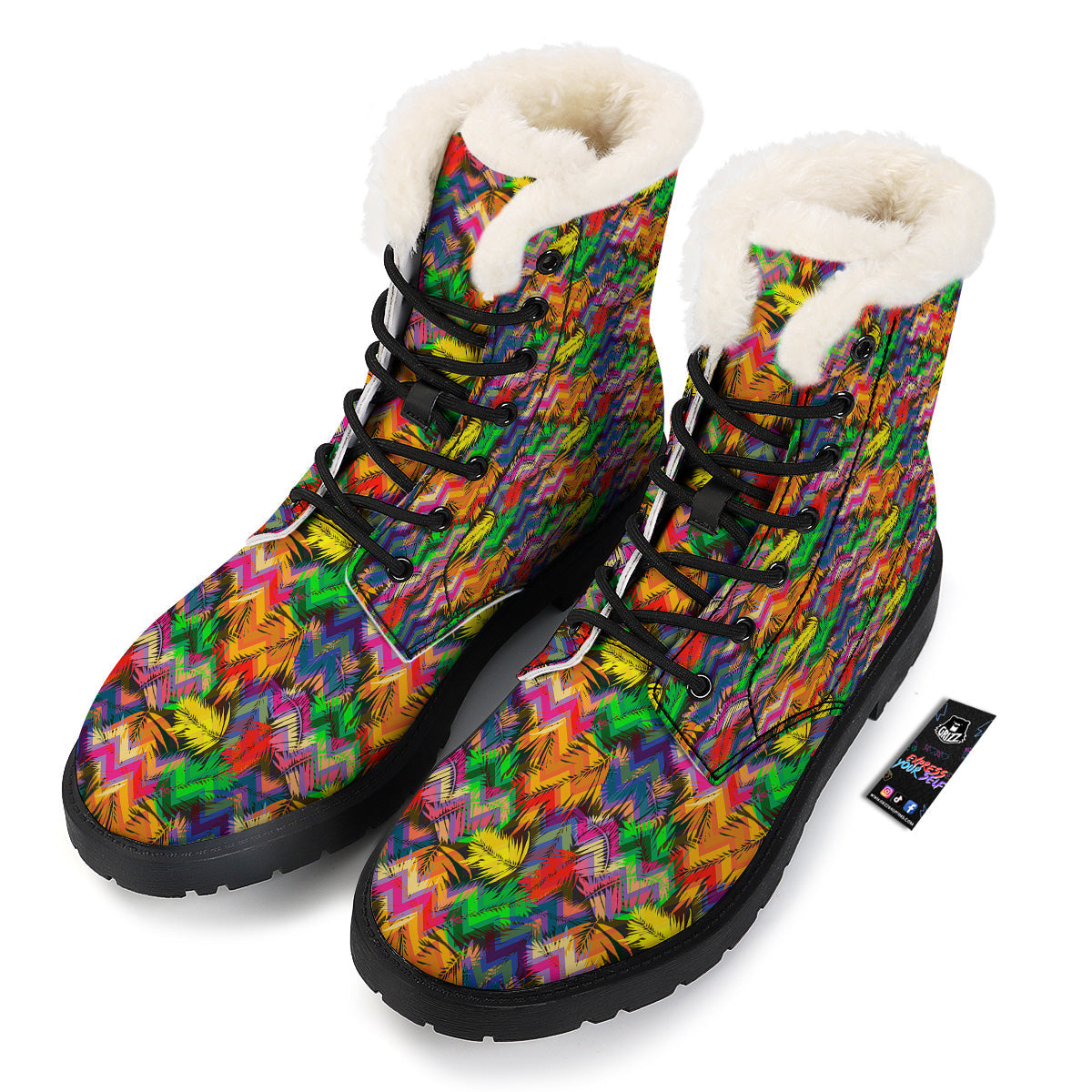 Psychedelic Zigzag Tropical Print Pattern Winter Boots-grizzshop